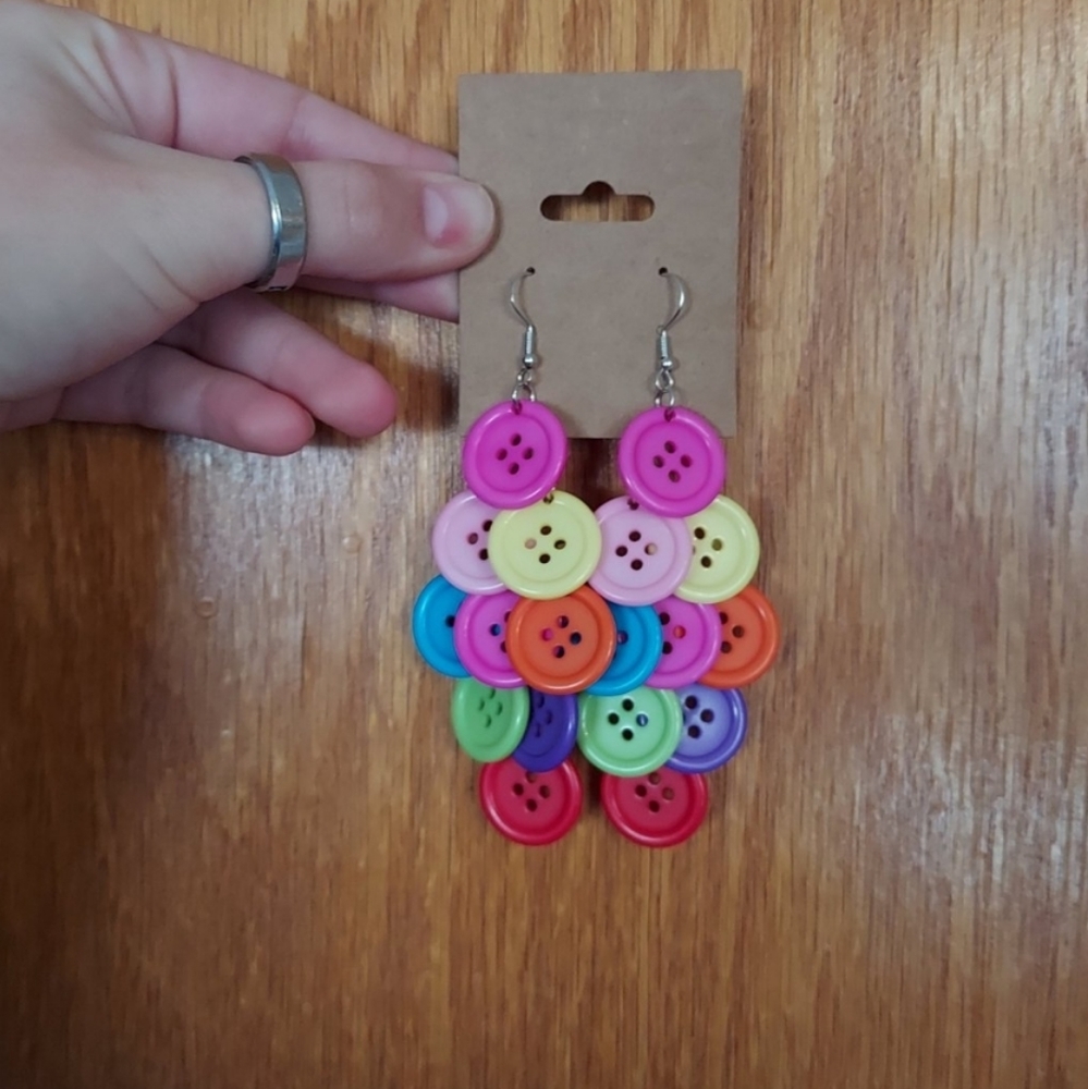 Rainbow button earrings